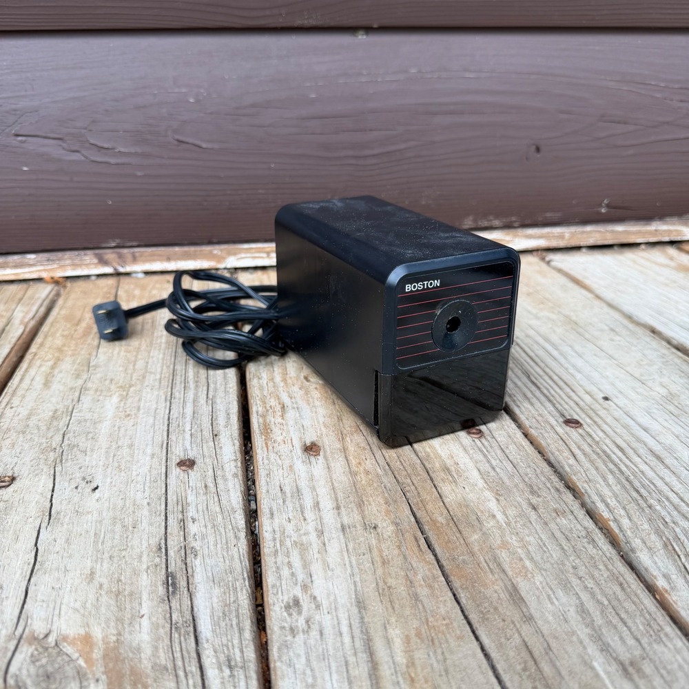 Vintage Boston Model 18 Electric Pencil Sharpener Black Red Stripe Hunt Mfg USA